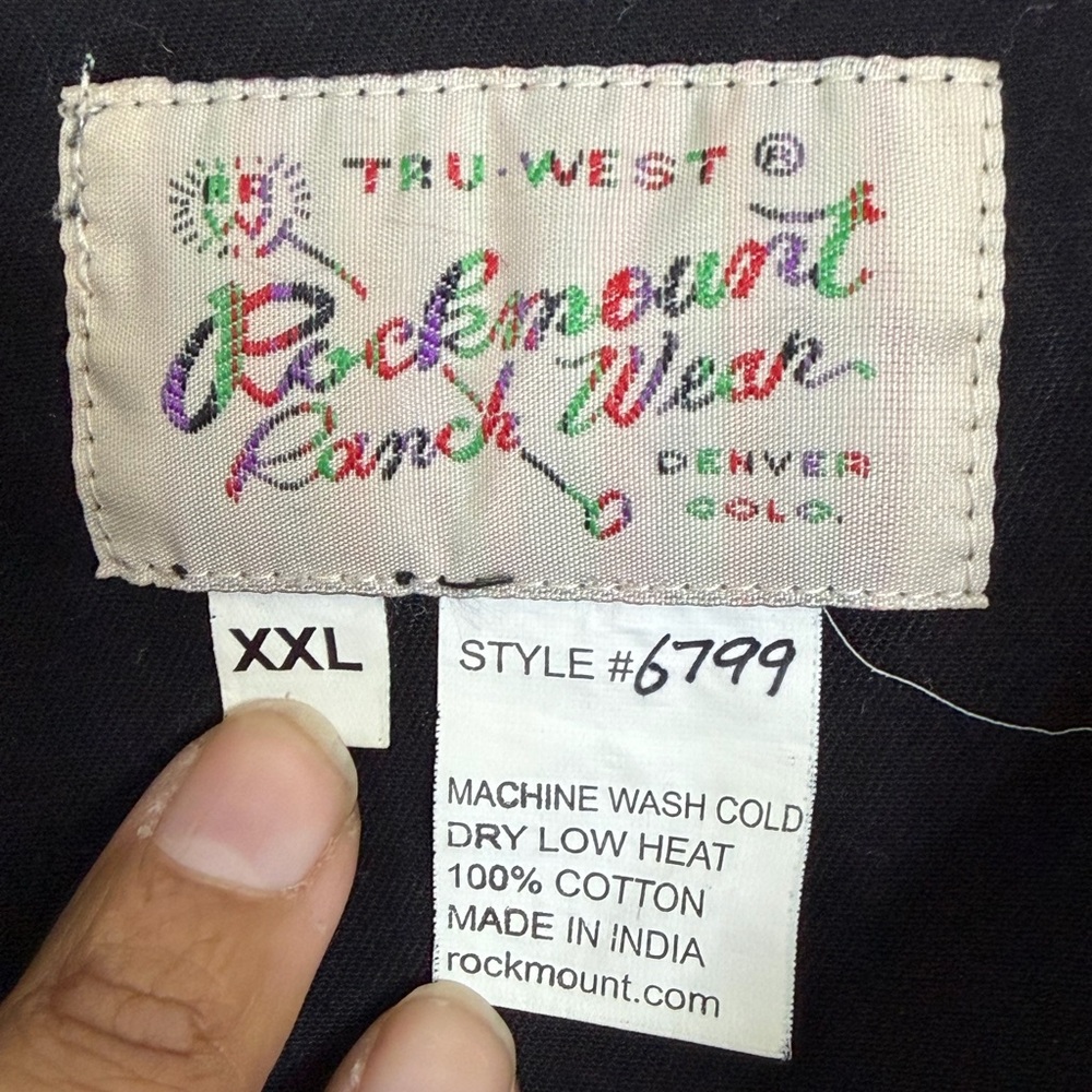 Rockmount Ranch Wear Men's Black Collar Cowboy Western Cotton Shirt  XXL - Picture 6 of 8